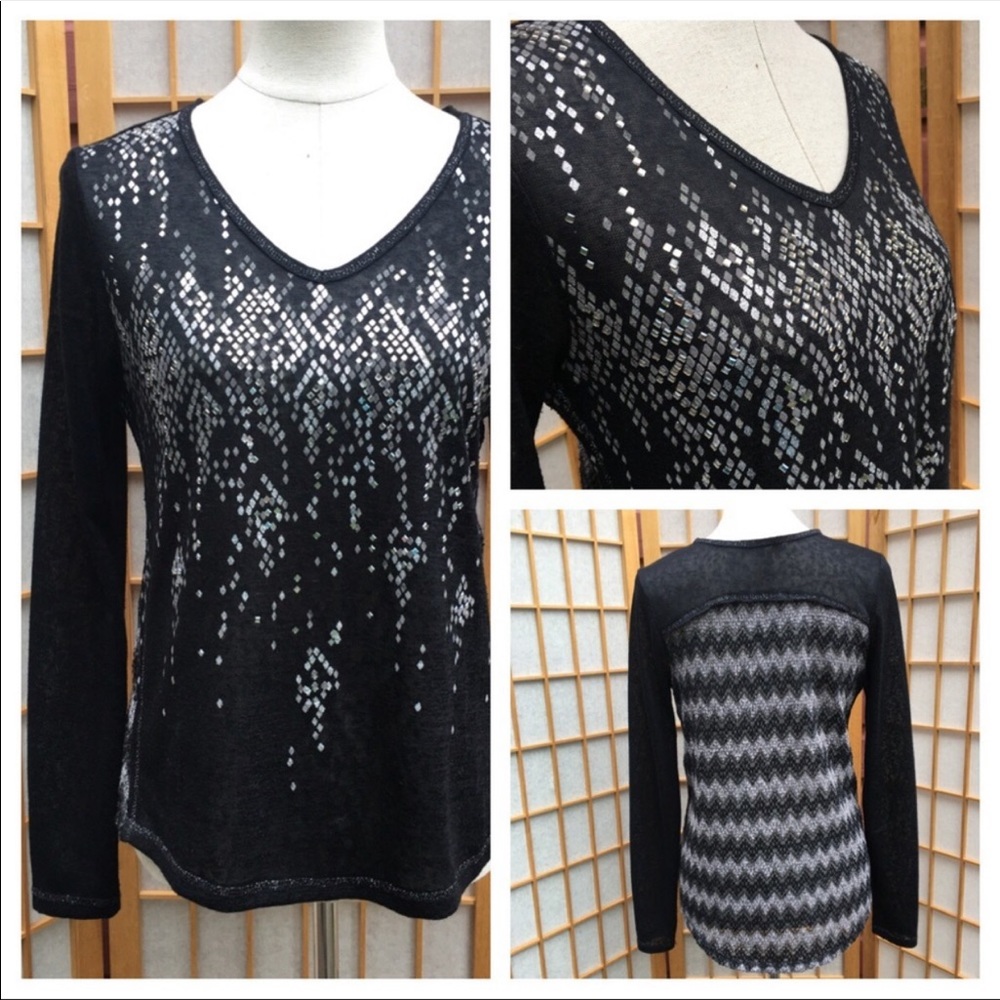Miss Me Long Sleeve Embellished Top SZ S
